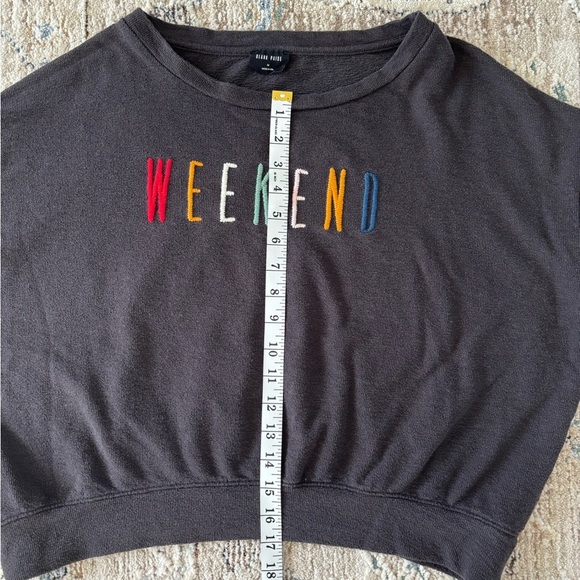 Blank Paige Gray Cropped "Weekend" Long Sleeve Sweatshirt Size Medium‎ - Picture 9 of 10